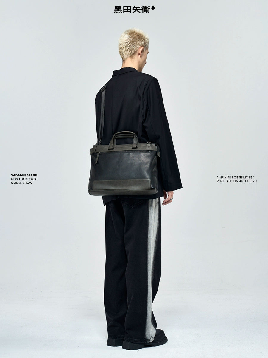 YADAMUI Vintage Spliced Portable Briefcase High-end Casual Commuter Bag