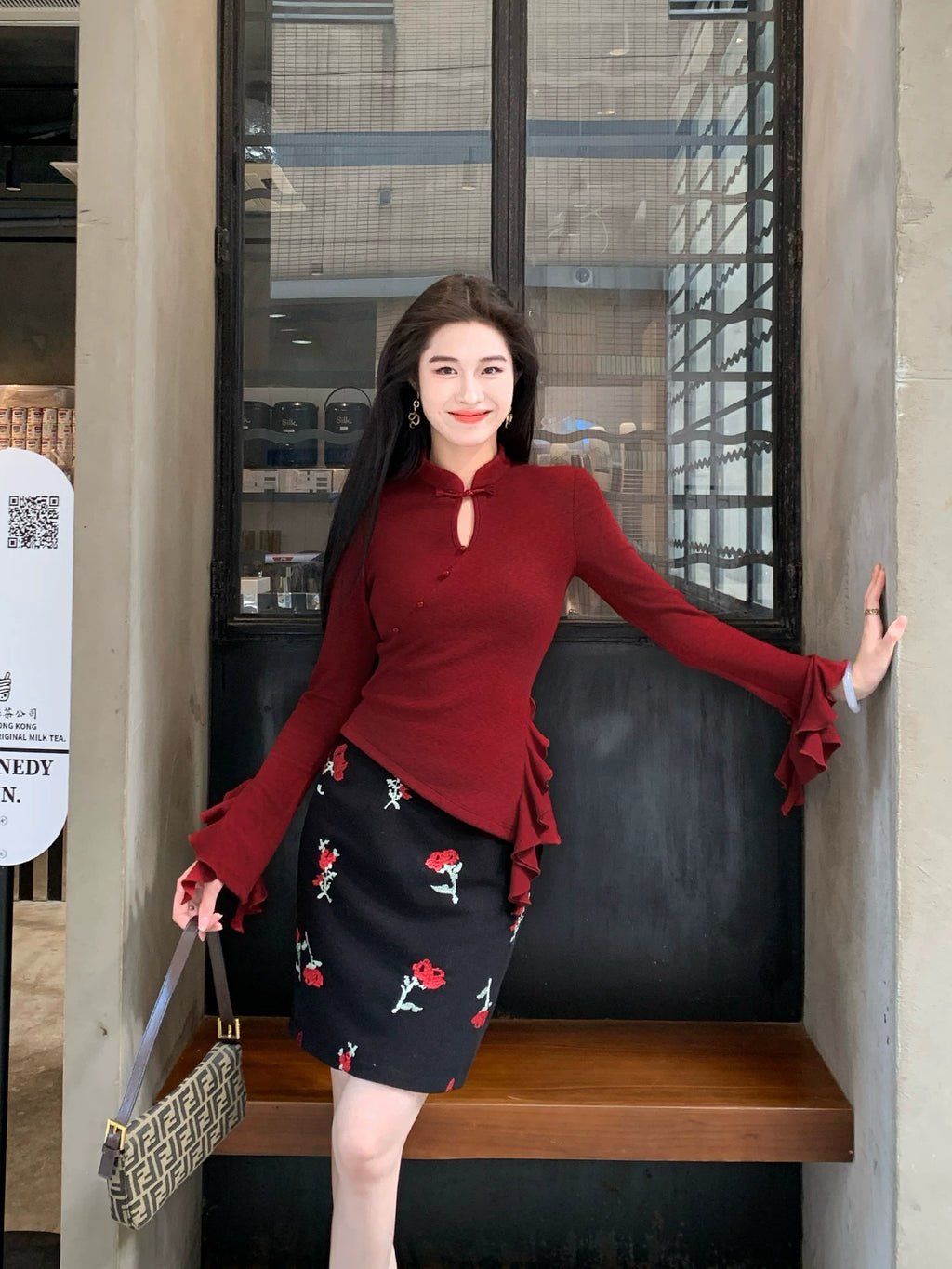 ZIHE Ruffle Edge Knitted Sweater Long Sleeve