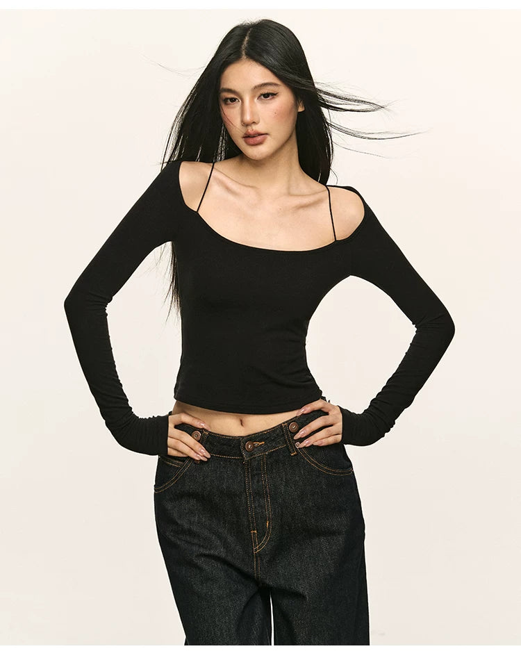 Anna Aneae Slim Off-Shoulder Short Long Sleeves