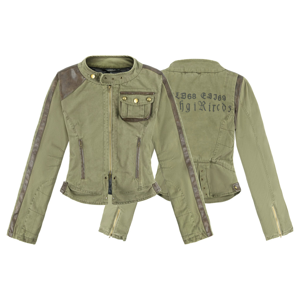 NOMANIAI Retro Stand-up Collar Leather Contrasting Color Thickened Cotton Jacket