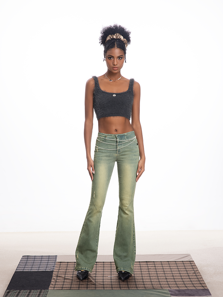 ABMY Retro Washed Slim and Thin Stretch Flared Pants