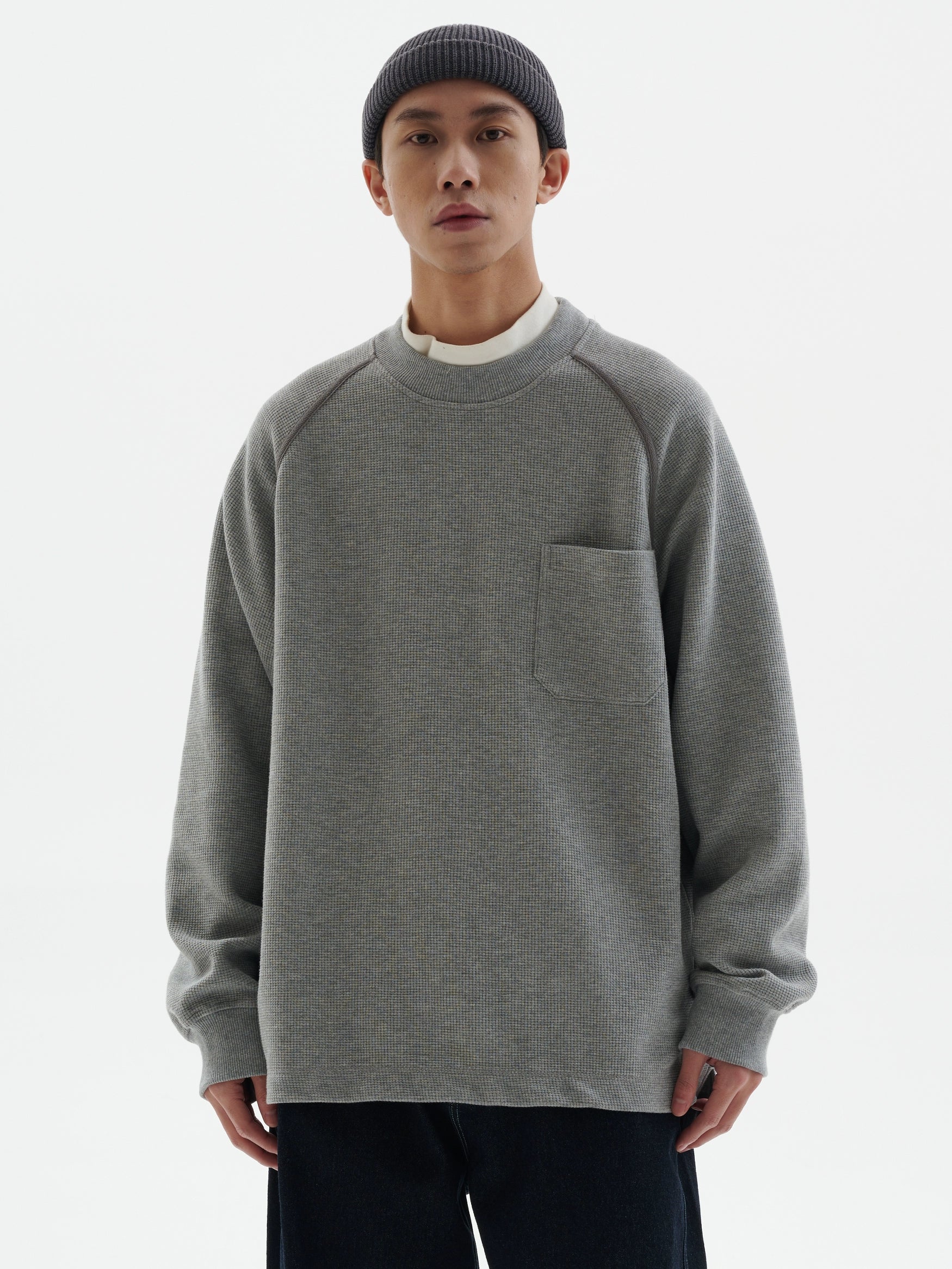 BUTTBILL Waffle Ragged Loose Long Sleeve Tee