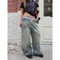CCYE Fake Two-piece Spliced Waist Wide-leg Jeans