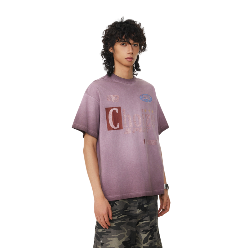 BTSG Wash Old Gradual Change Color Retro Tee