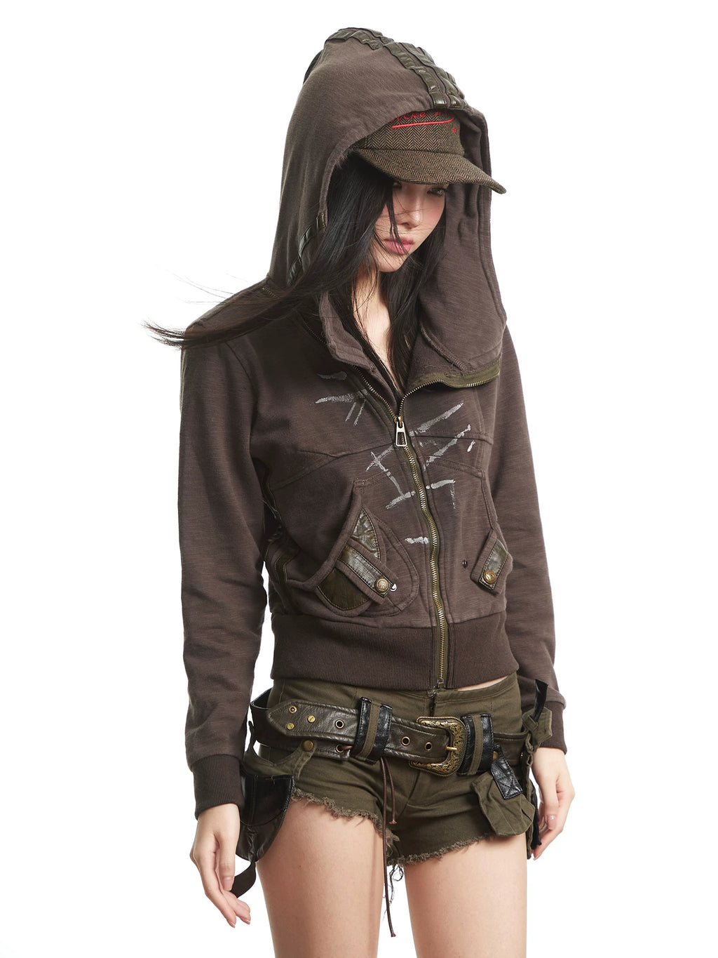 UNCMHISEX Vintage Niche Hooded Zip Jacket