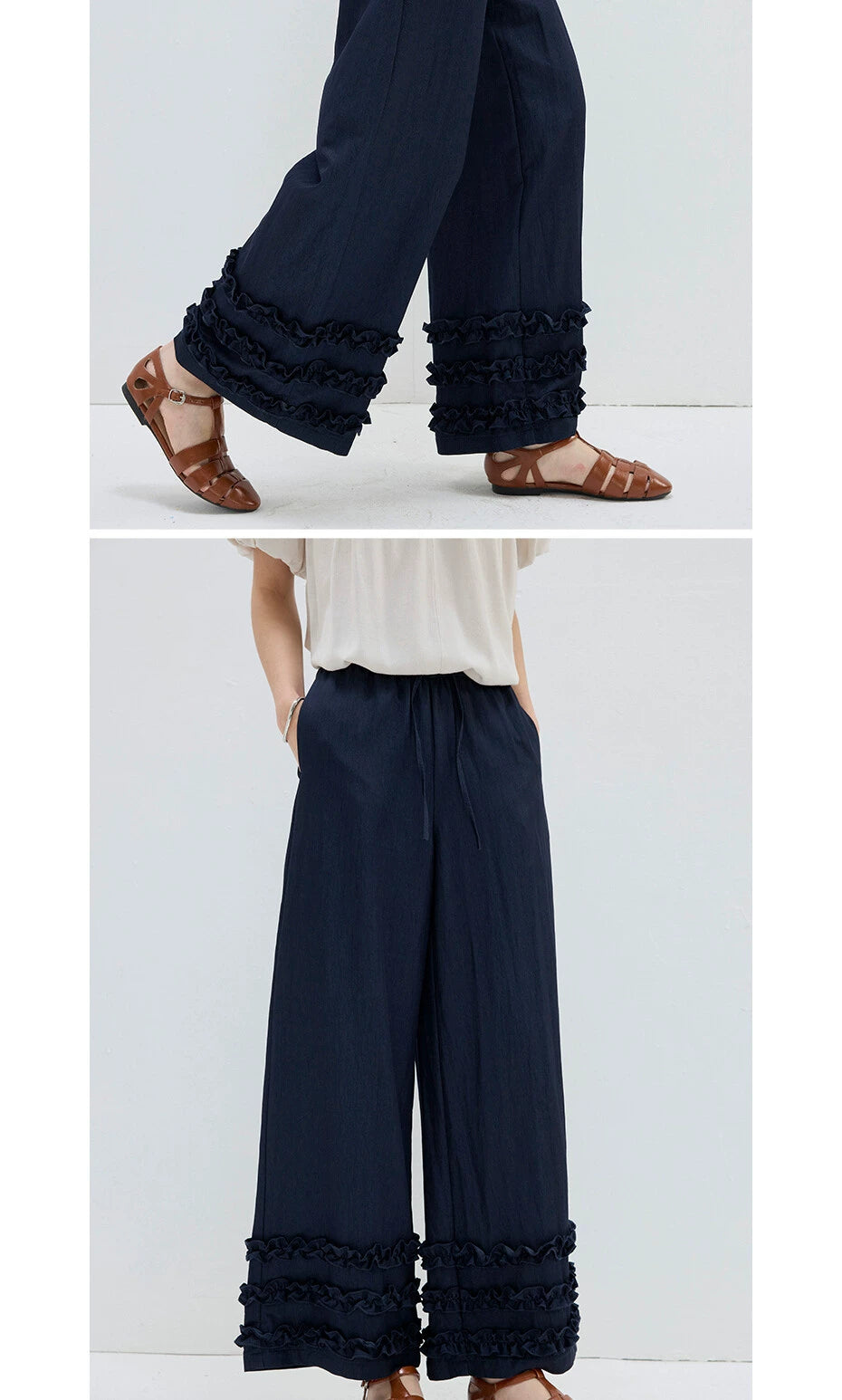 Giordano Denim Spliced Lace Wide Leg Casual Pants