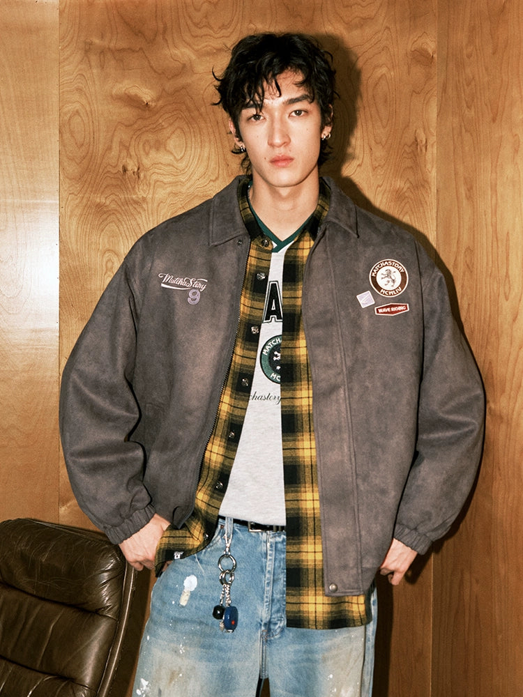 MATCHA STORY Embroidered Badge Vintage Tooling Jacket