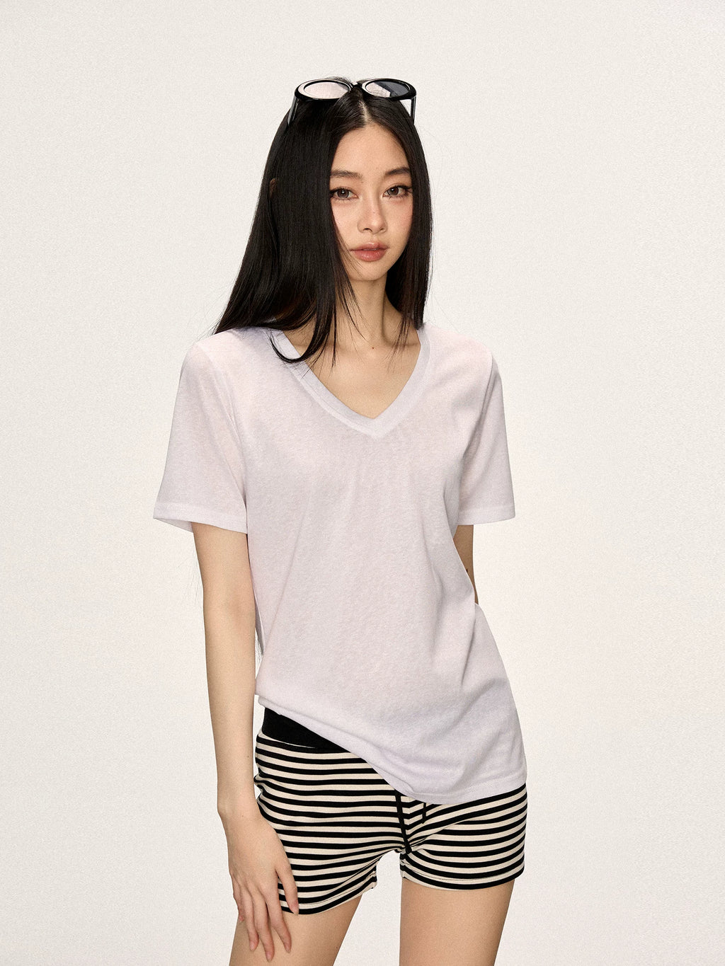 Cherry Melody Slack V Neck Loose Tee