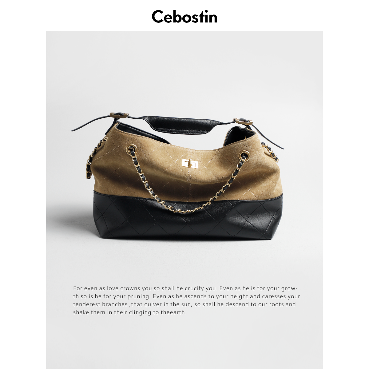 Cebostin Rhombus Splicing First Layer Cowhide Large Capacity Armpit Bag