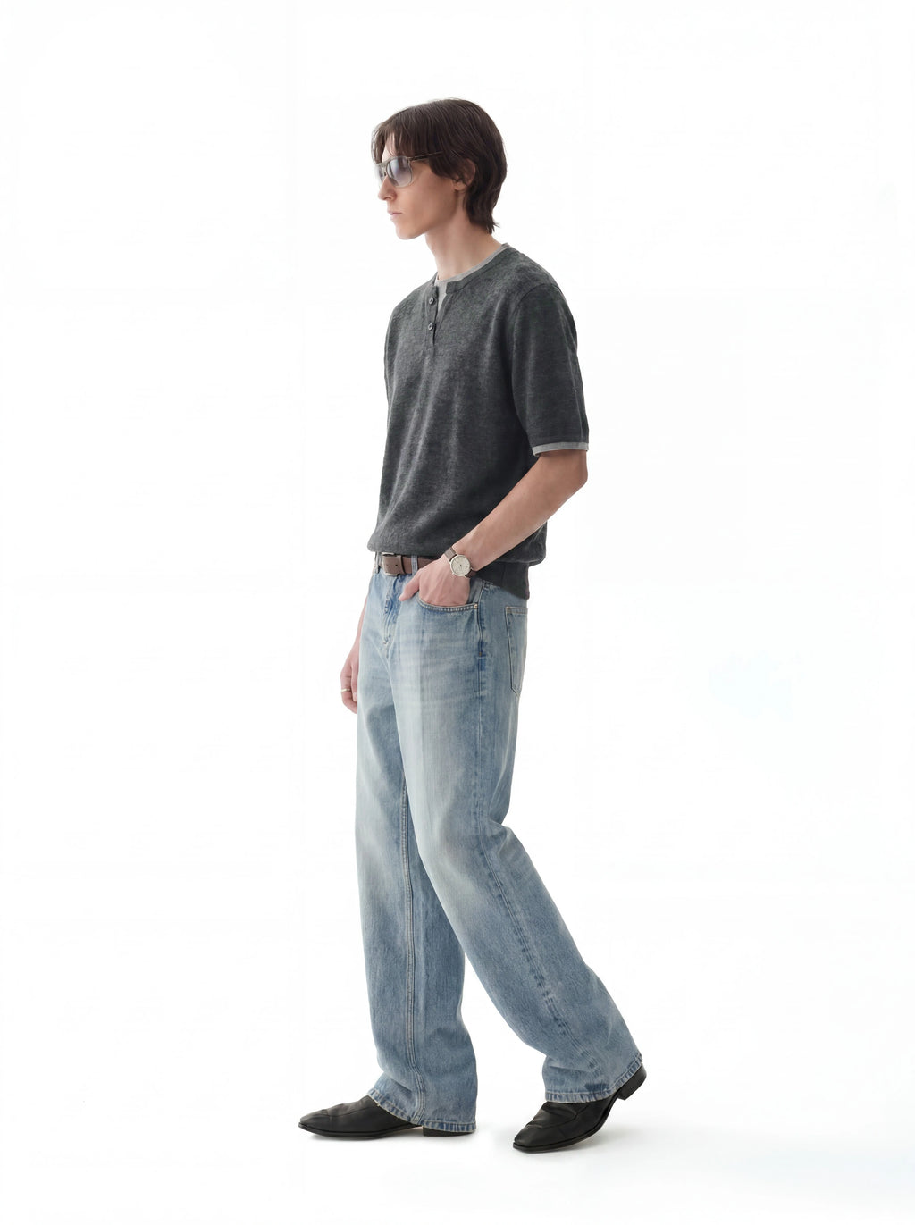 TERRAINCOGNITA V-neck Fake Two-piece Knitted Tee