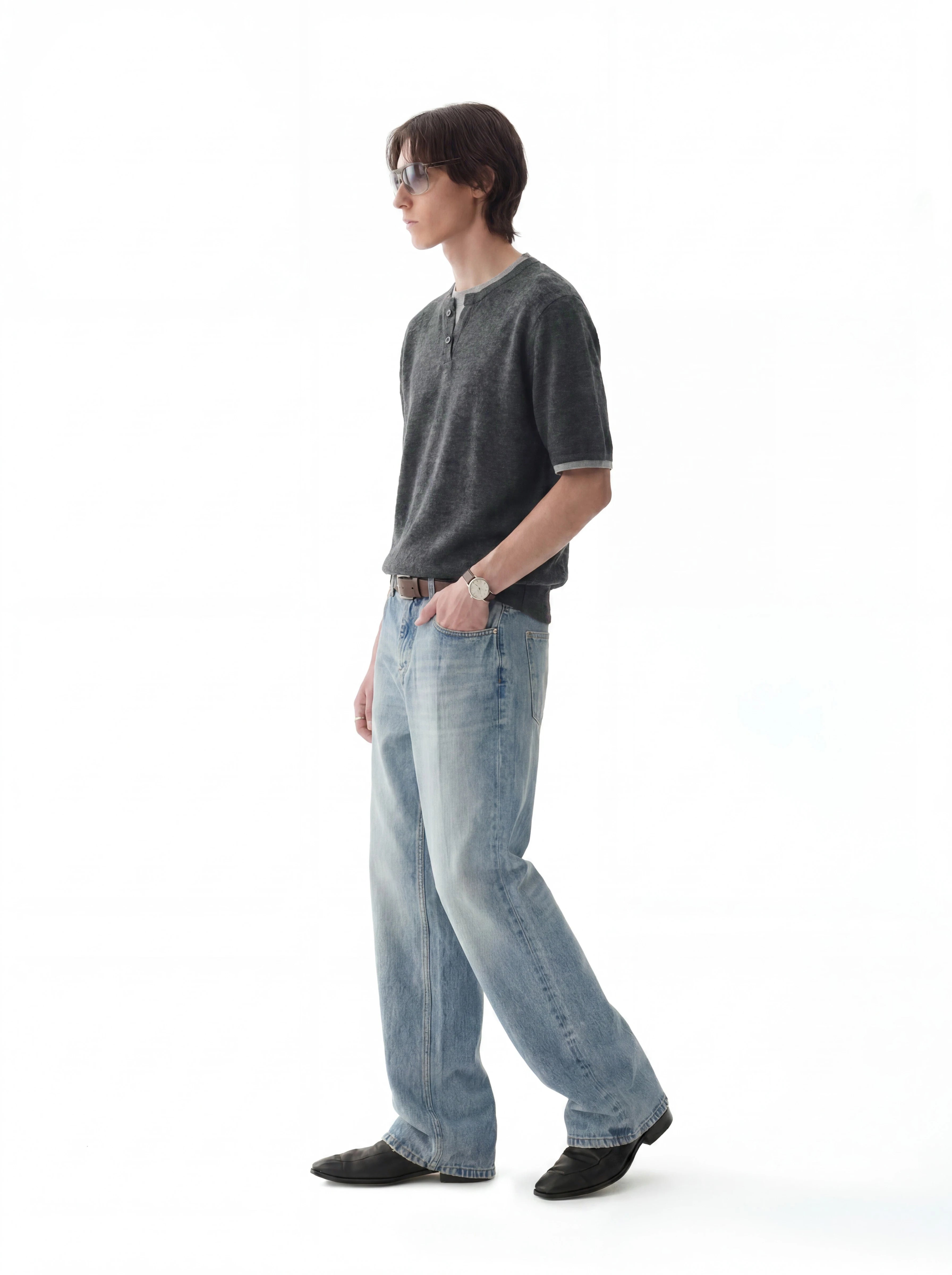TERRAINCOGNITA V-neck Fake Two-piece Knitted Tee