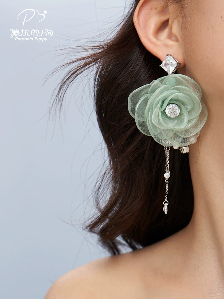 PP Tulle Flower Pearl Earrings