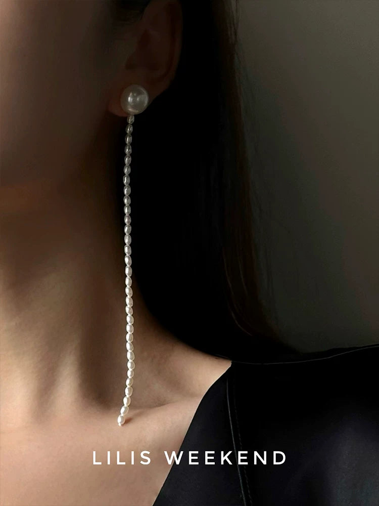 Lilis Weekend Freshwater Rice Pearl Silver Earrings