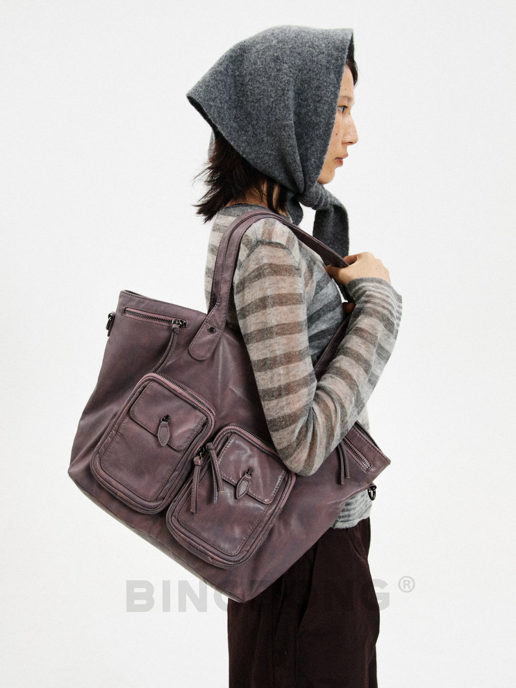 BINGBONG Multi-pocket Retro Large-capacity Tote Bag