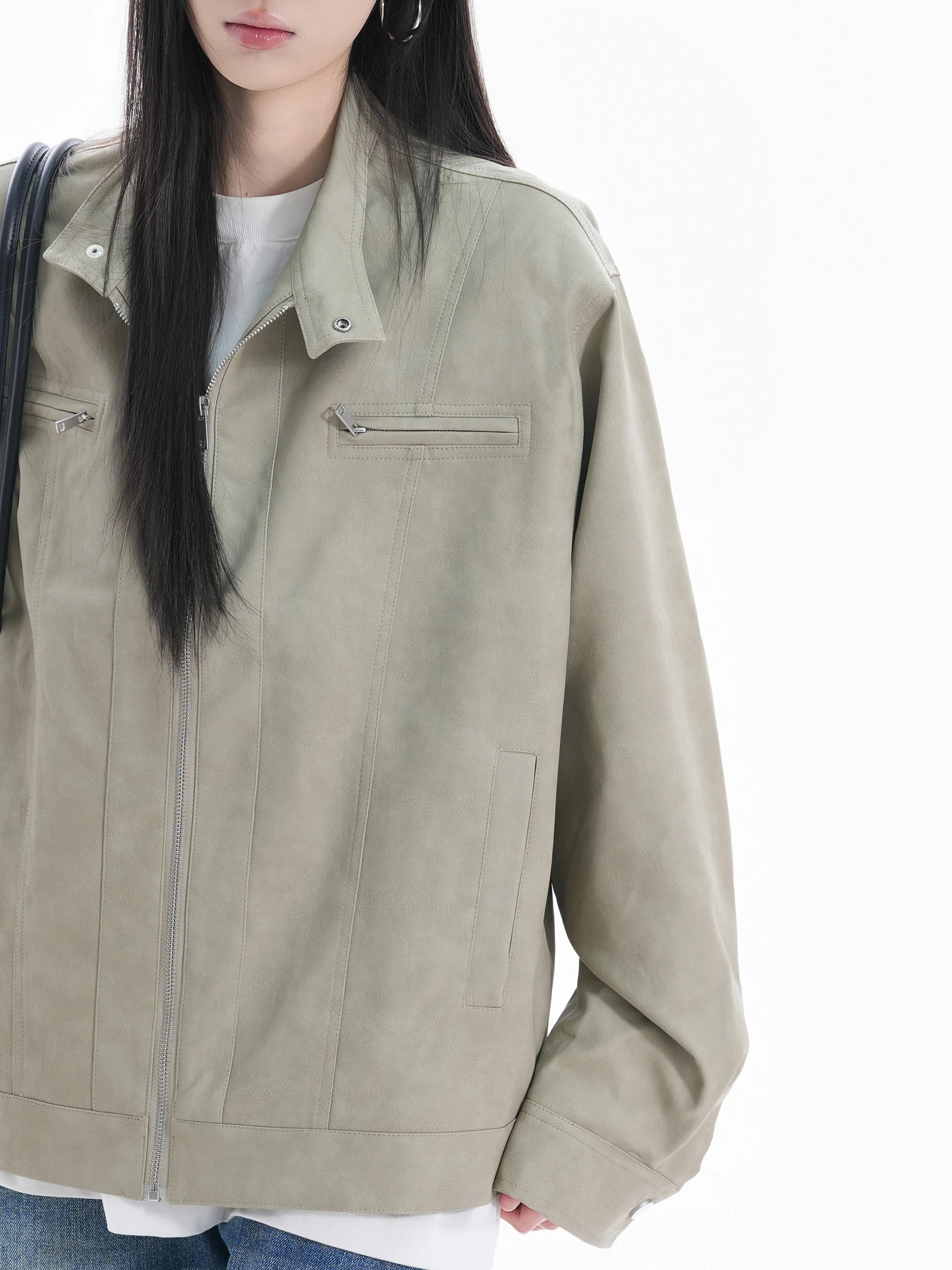 Zuocisankon High Texture Retro Ruffian Handsome Pu Leather Jacket