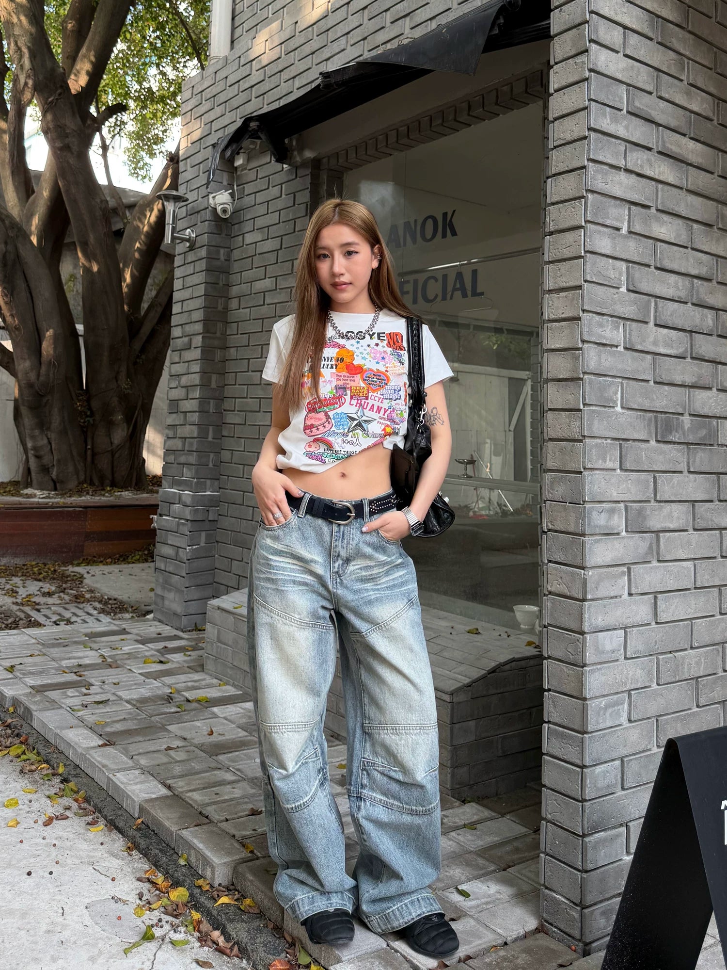 CCYE Straight Loose Patch Tailoring Old Jeans