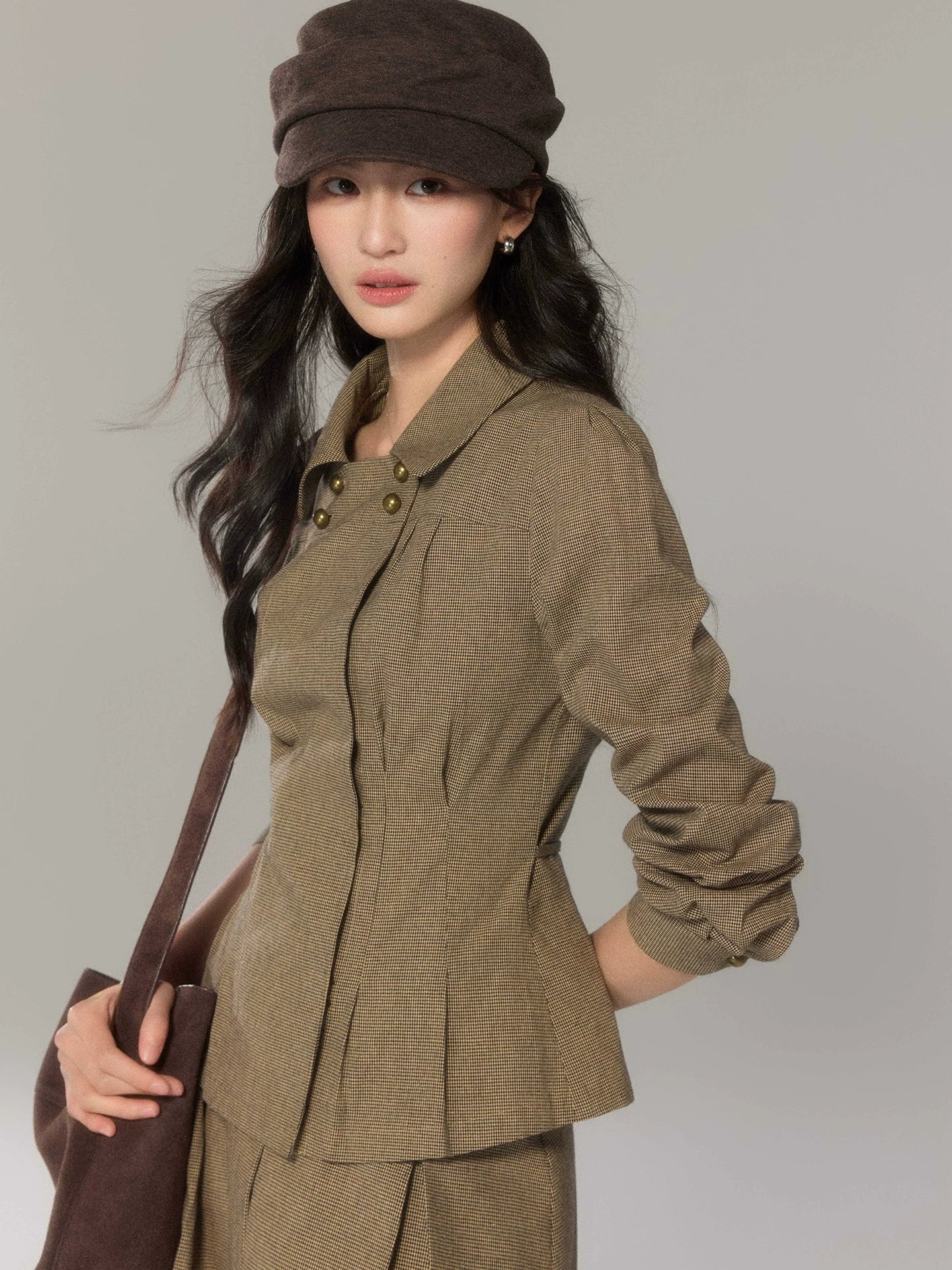 TYANG Retro Plaid Shirt Skirt Set