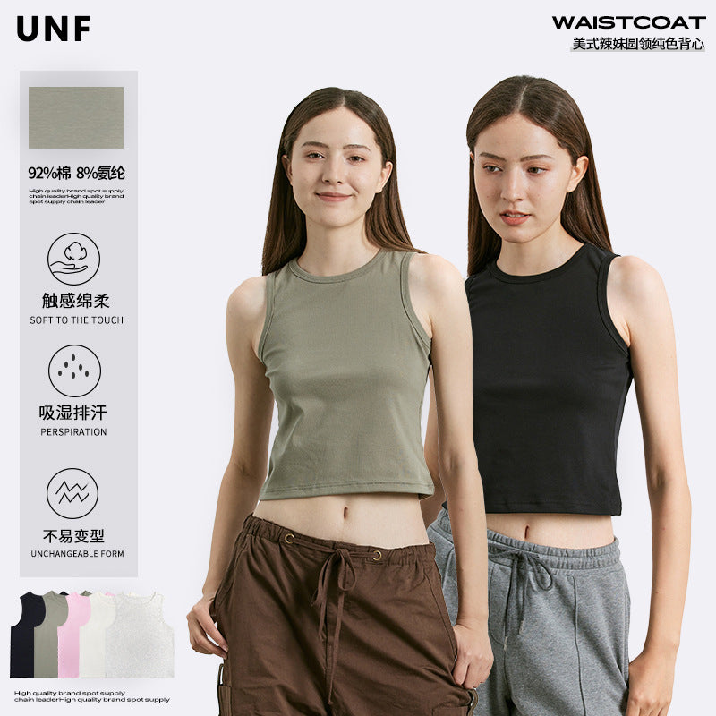 UNF round neck slim-fitting outer Crop Top Tee