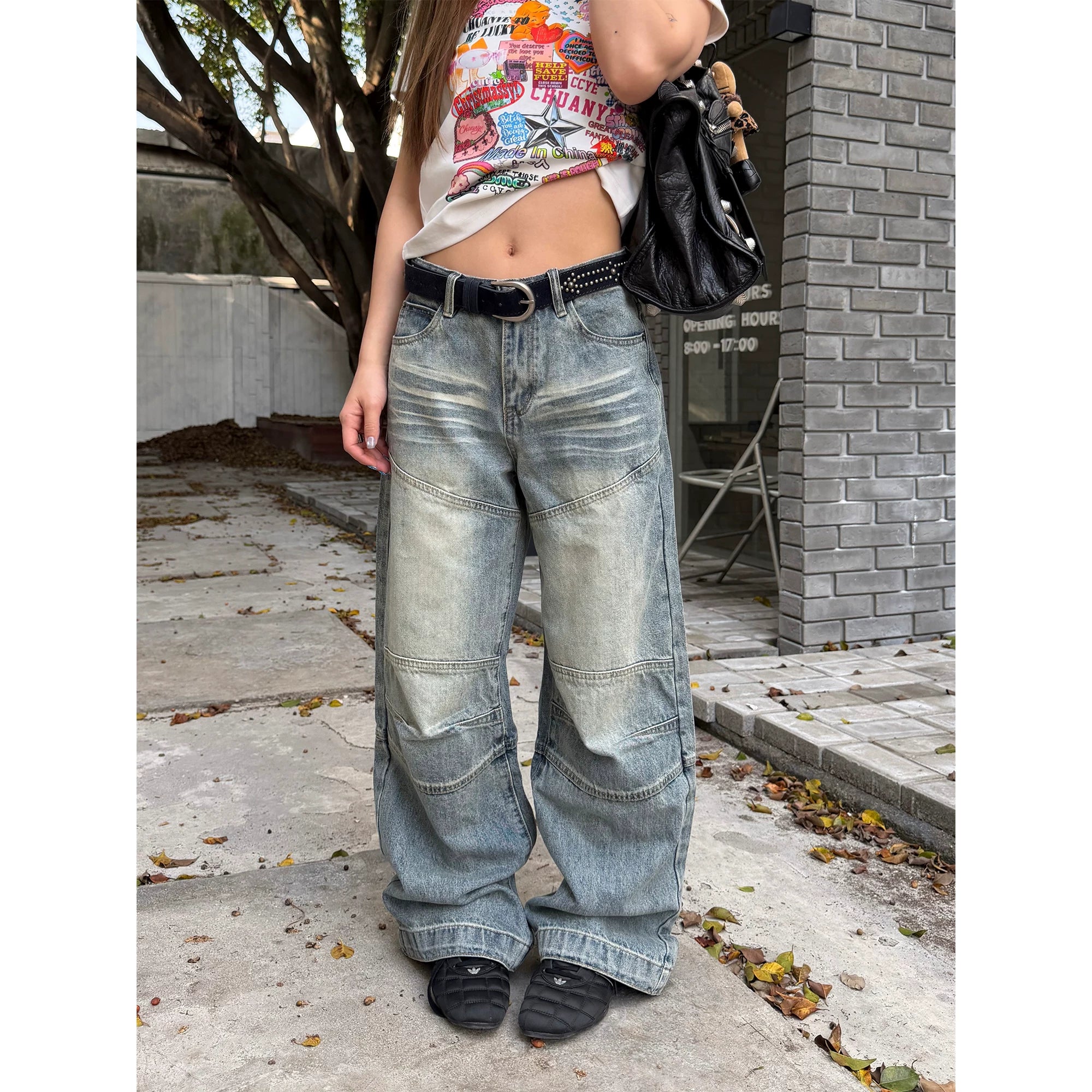CCYE Straight Loose Patch Tailoring Old Jeans