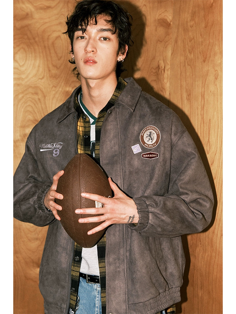 MATCHA STORY Embroidered Badge Vintage Tooling Jacket