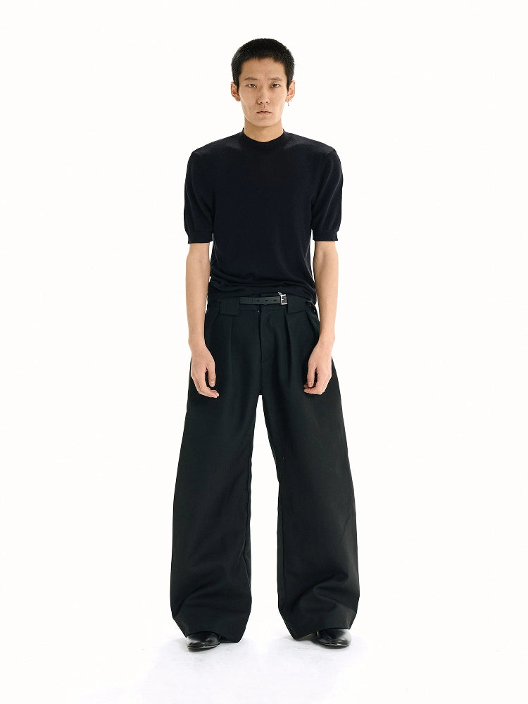 WANNA LAB Stretch-knit Sweater Front-shoulder Tee