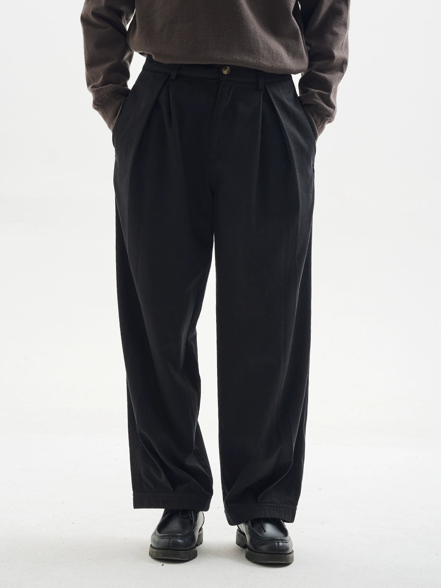 BUTTBILL Japanese Lyocell cotton washed double pleated commuter straight Pants