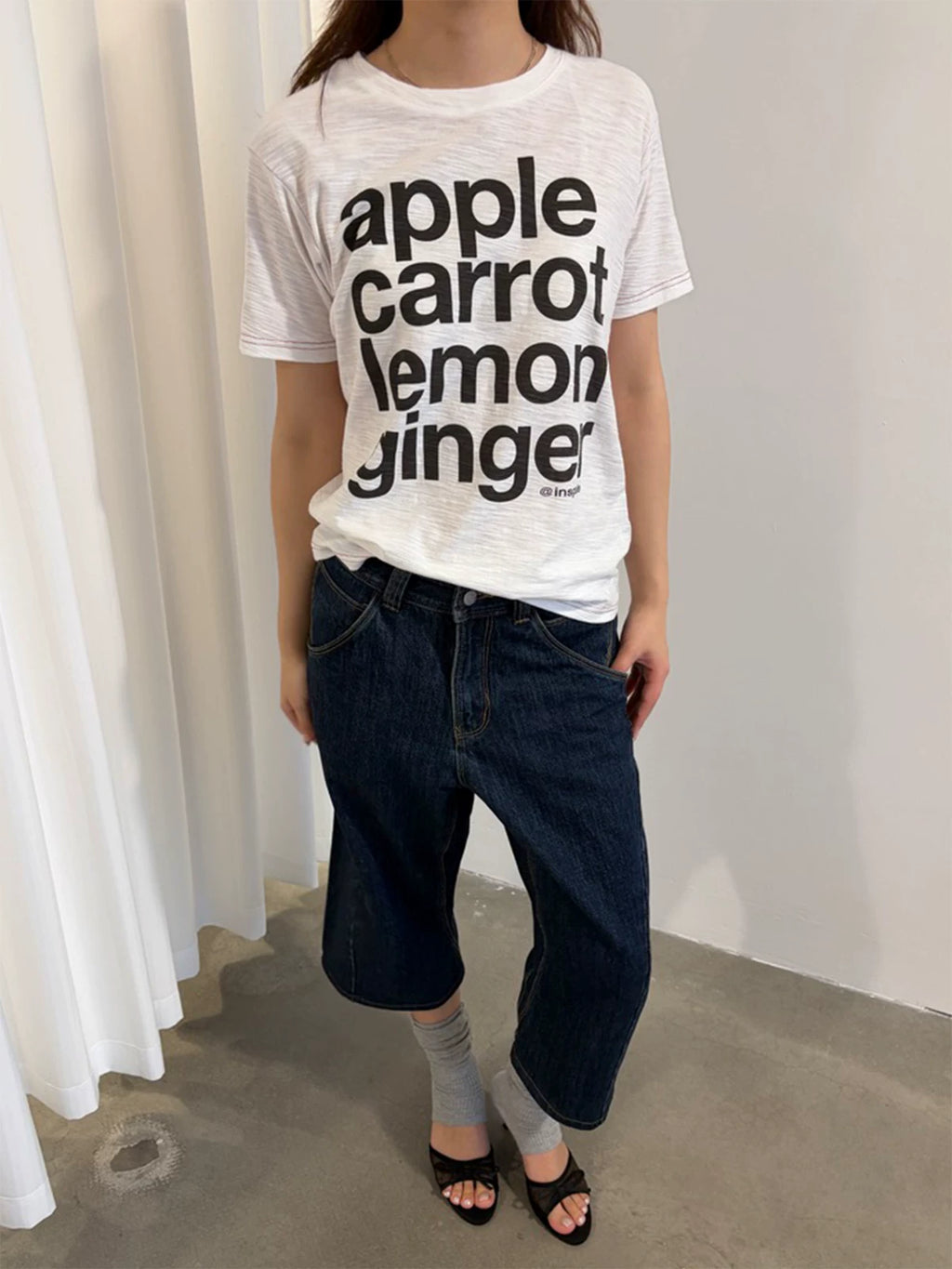 InsGale Bamboo Pattern Bright Line Letter Print Casual Tee