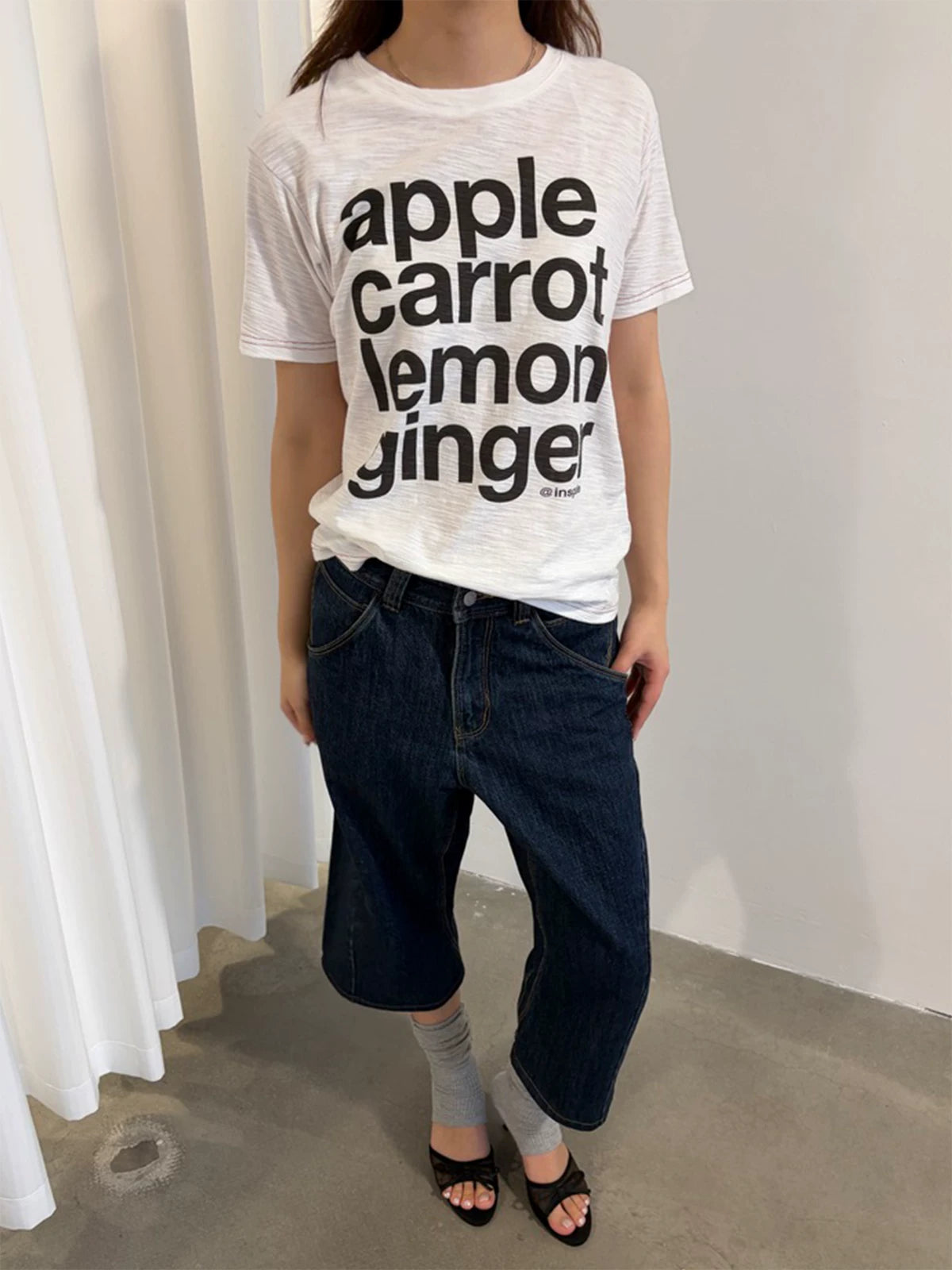 InsGale Bamboo Pattern Bright Line Letter Print Casual Tee