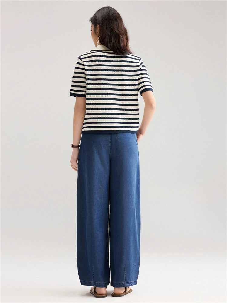 Giordano Elastic-waisted Pleated Wide-leg Jeans