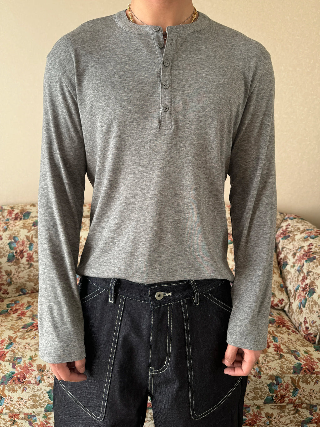 InsGale Slim Short Front Shoulder Henry Neck Long Sleeves