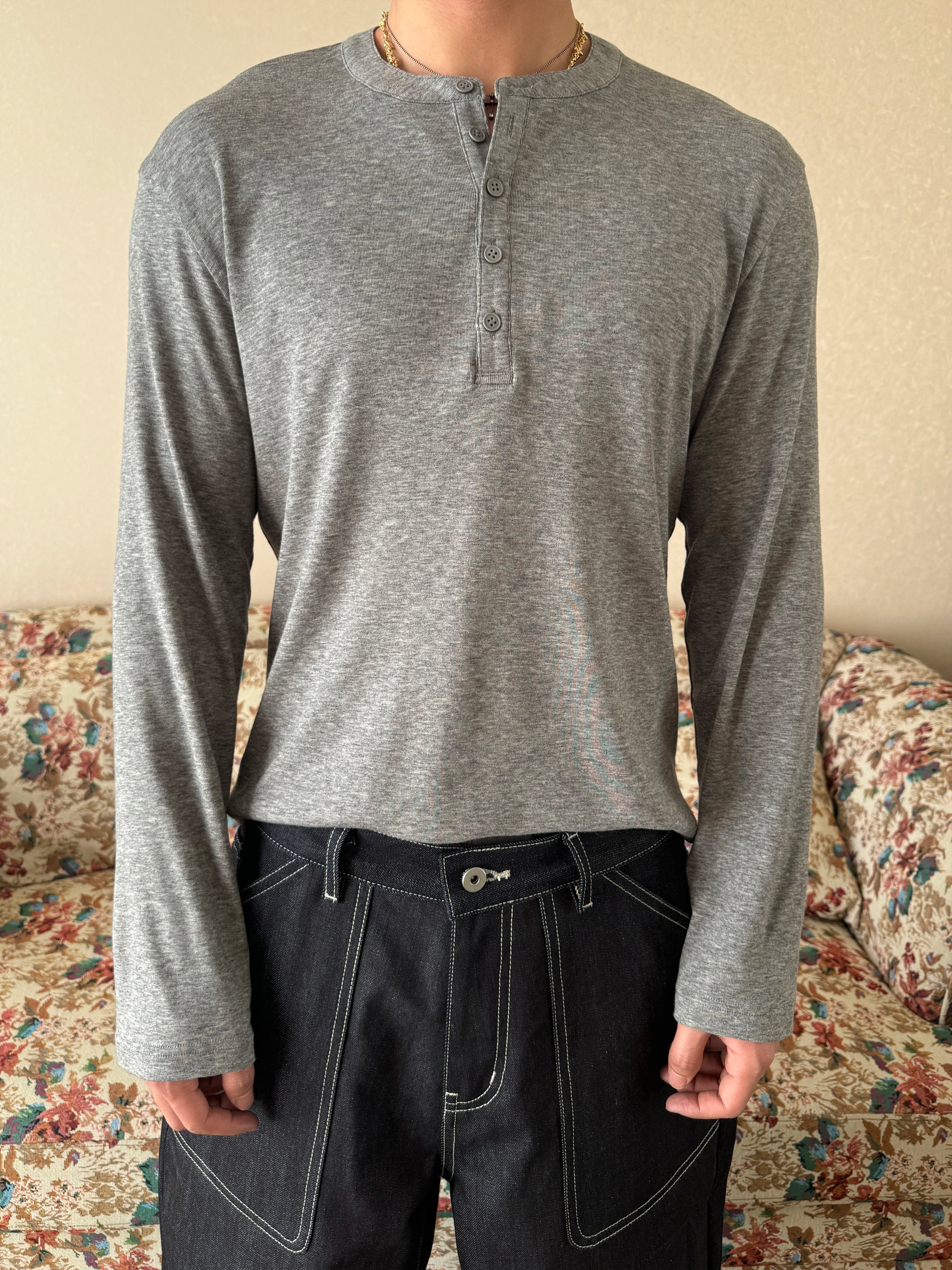 InsGale Slim Short Front Shoulder Henry Neck Long Sleeves