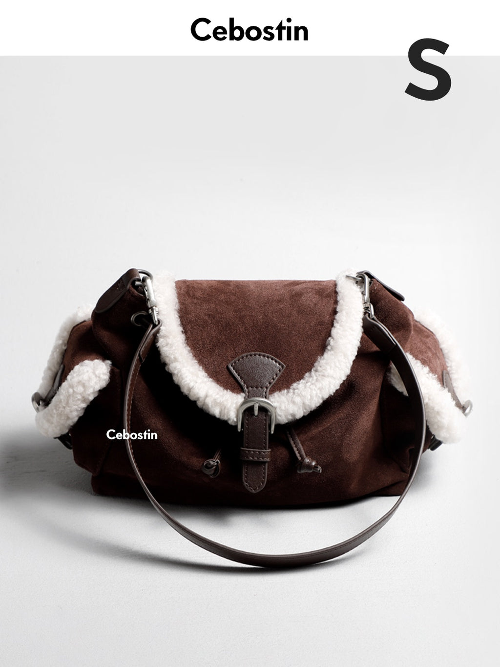 Cebostin Premium Matte Cowhide Splicing Lamb Wool Messenger Bag