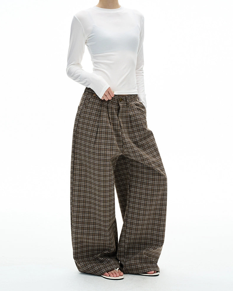 MADWITCH Vintage Pleated Plaid Slacks