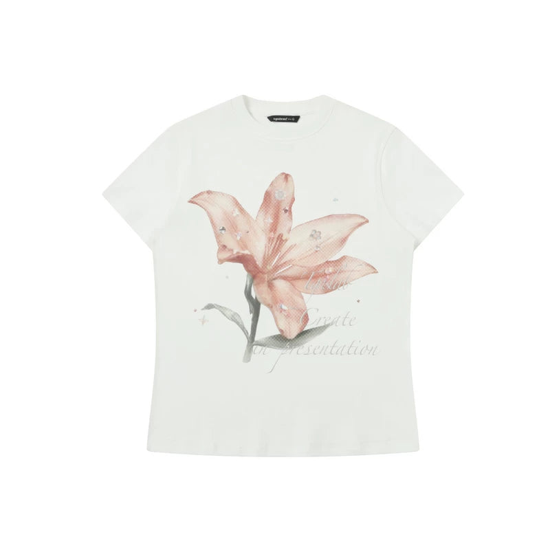 TGNS Lily Print Casual Slim Shoulder Tee