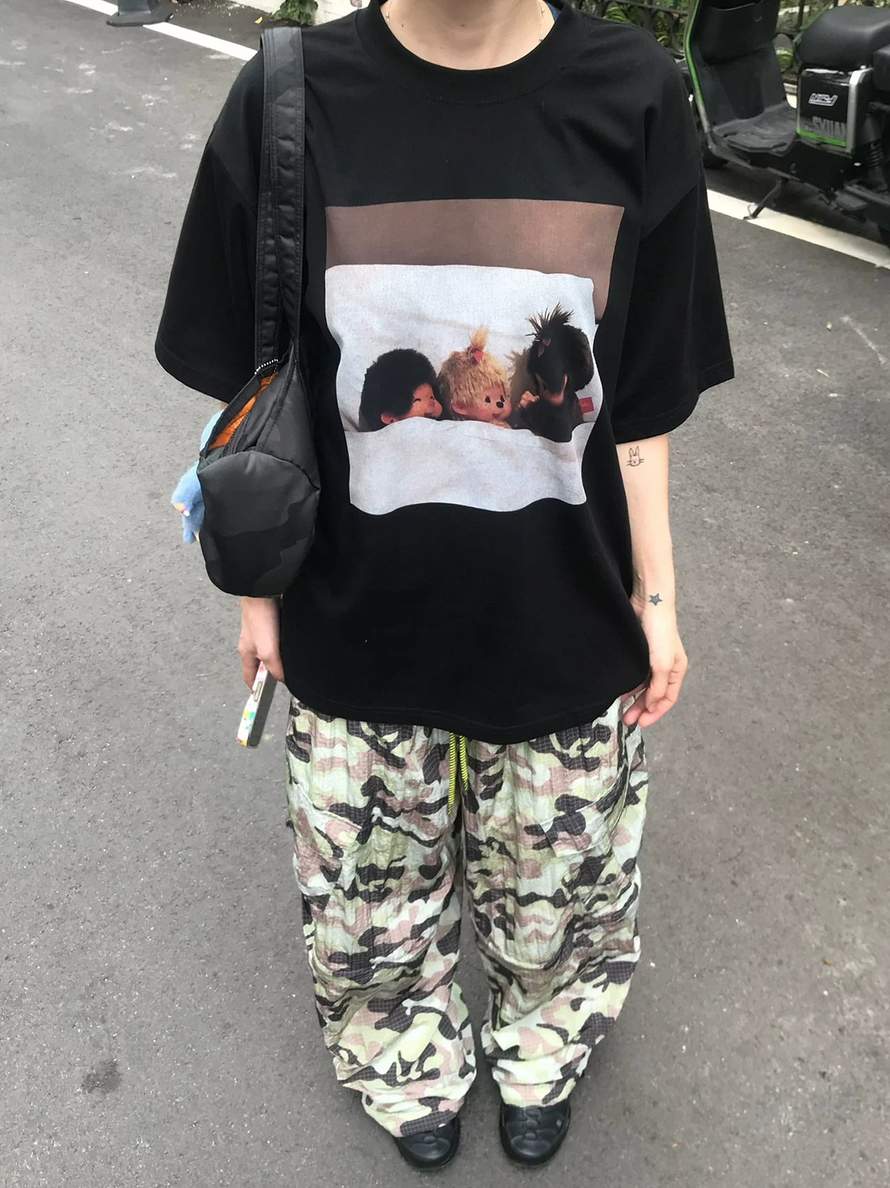 MMBBT Cartoon Printed Front Shoulder Loose Versatile Tee