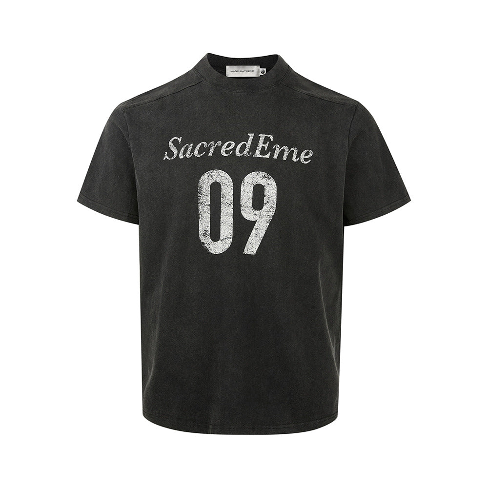 MADEEXTREME Vintage Crew Neck Front Shoulder Casual Tee
