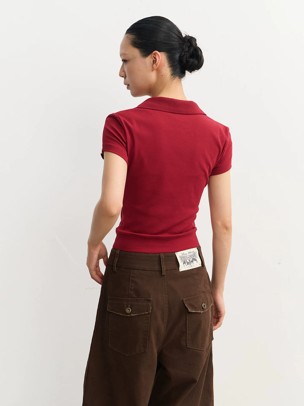 LINY LIBERTY Vintage V-neck Slim Waist and Thin Tee