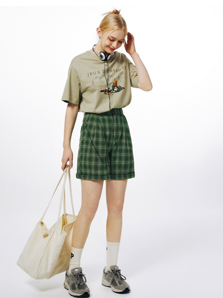 IMONE Vintage Plaid Loose High Waist Straight Pants