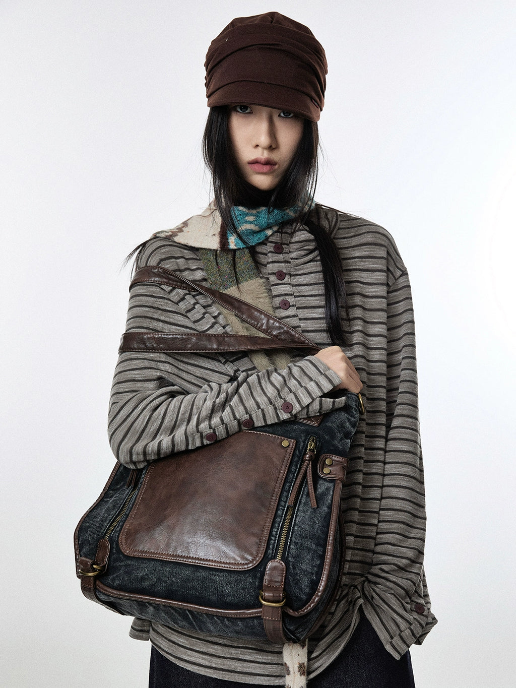 BINGBONG Retro Shoulder Tote Bag Dual-purpose Portable Messenger Bag