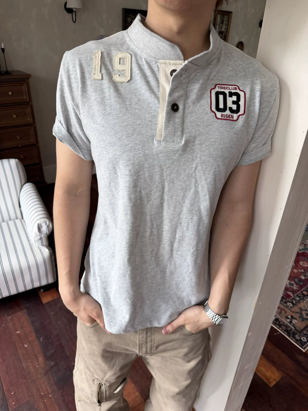 TREclub Vintage Stars and Stripes Standing Collar POLO Tee