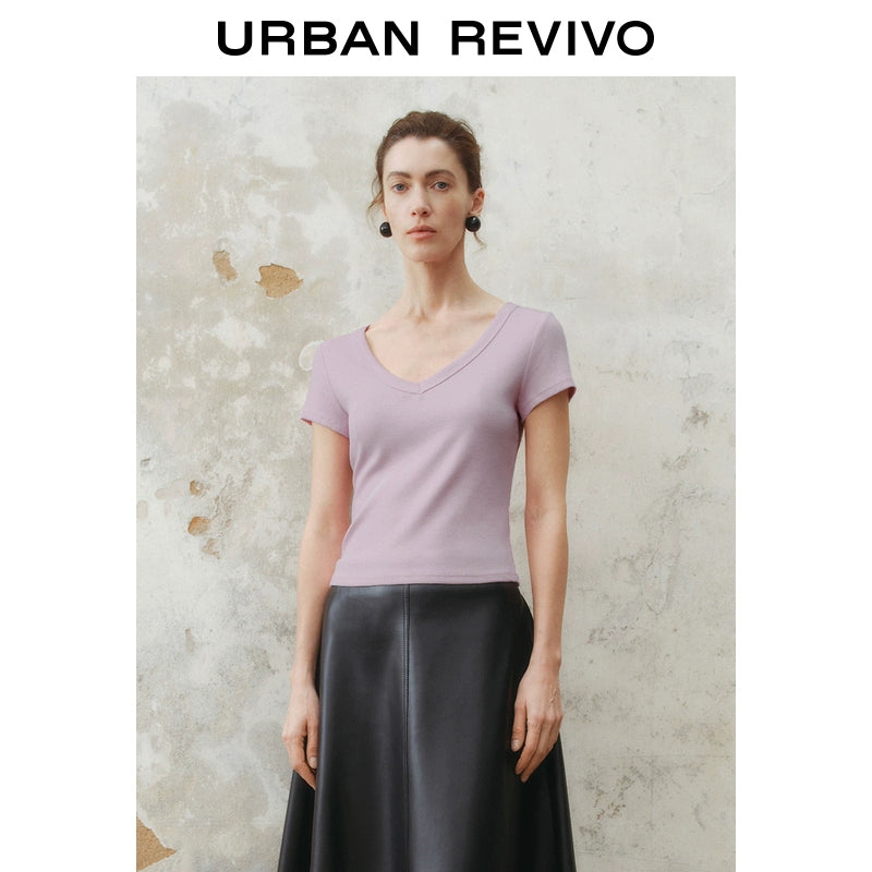 URBAN REVIVO Slim Short V-Neck Short Sleeve T-Shirt