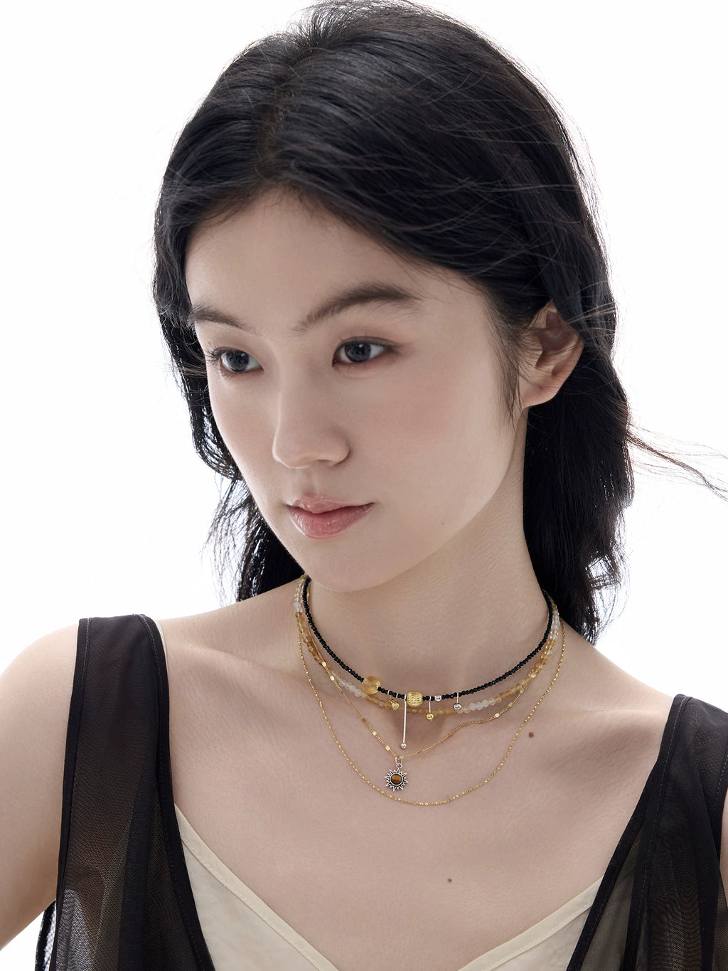 NO SOLUTION Punk Stacked Crystal Necklace