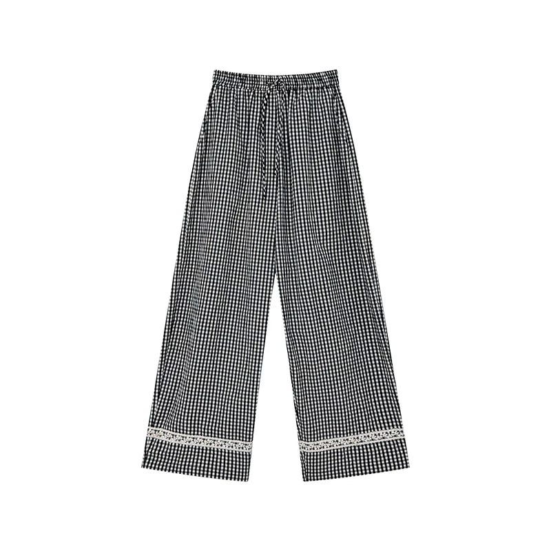 KANO Lace-stitched Plaid Slacks