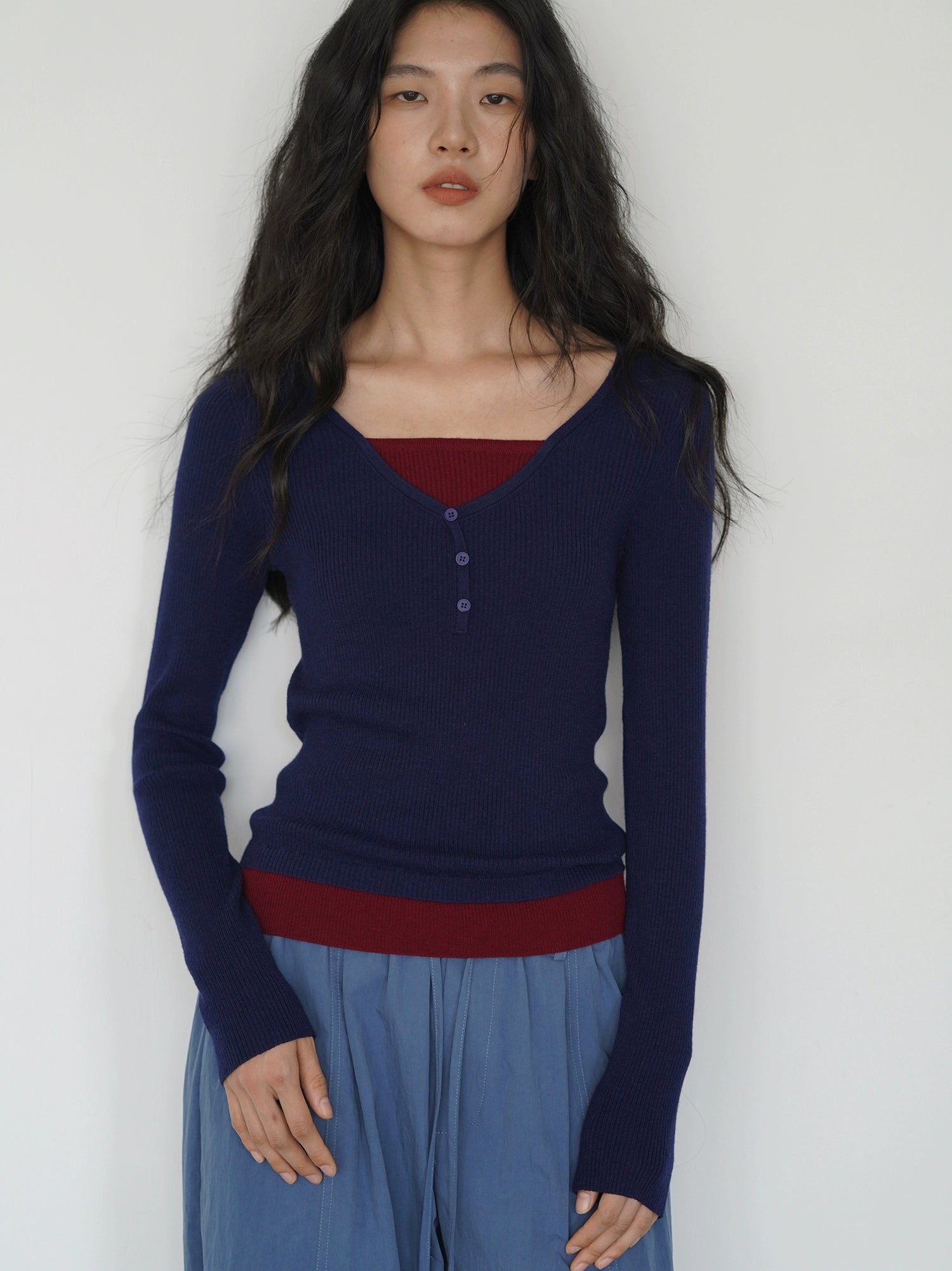 EIGHTHMONTH Fake Two-piece Slim-fit Knitted Sweater