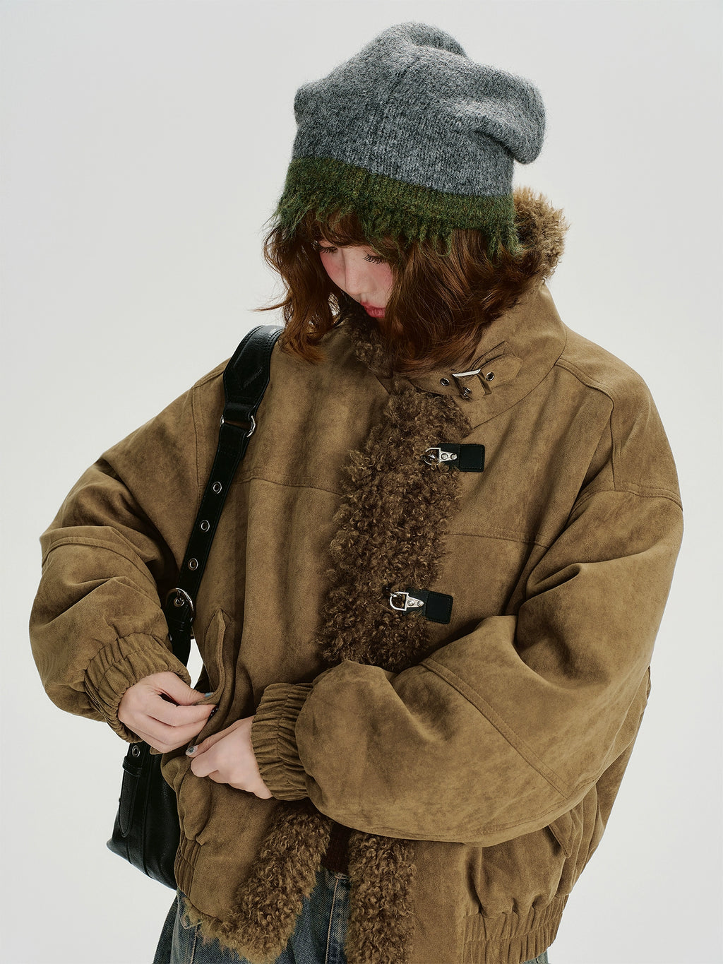 Girlyhalo Vintage Lamb Feather Patchwork Jacket