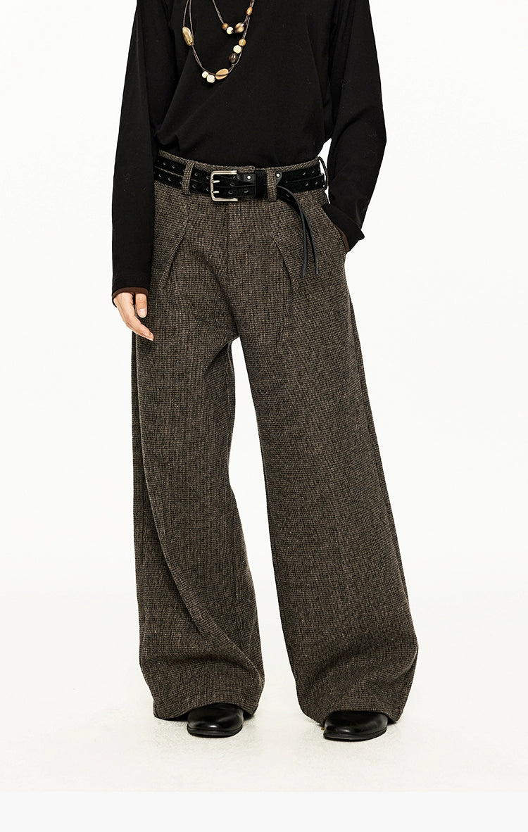 KREATE Tweed Pleated Slightly Wide A-shaped Casual Trousers