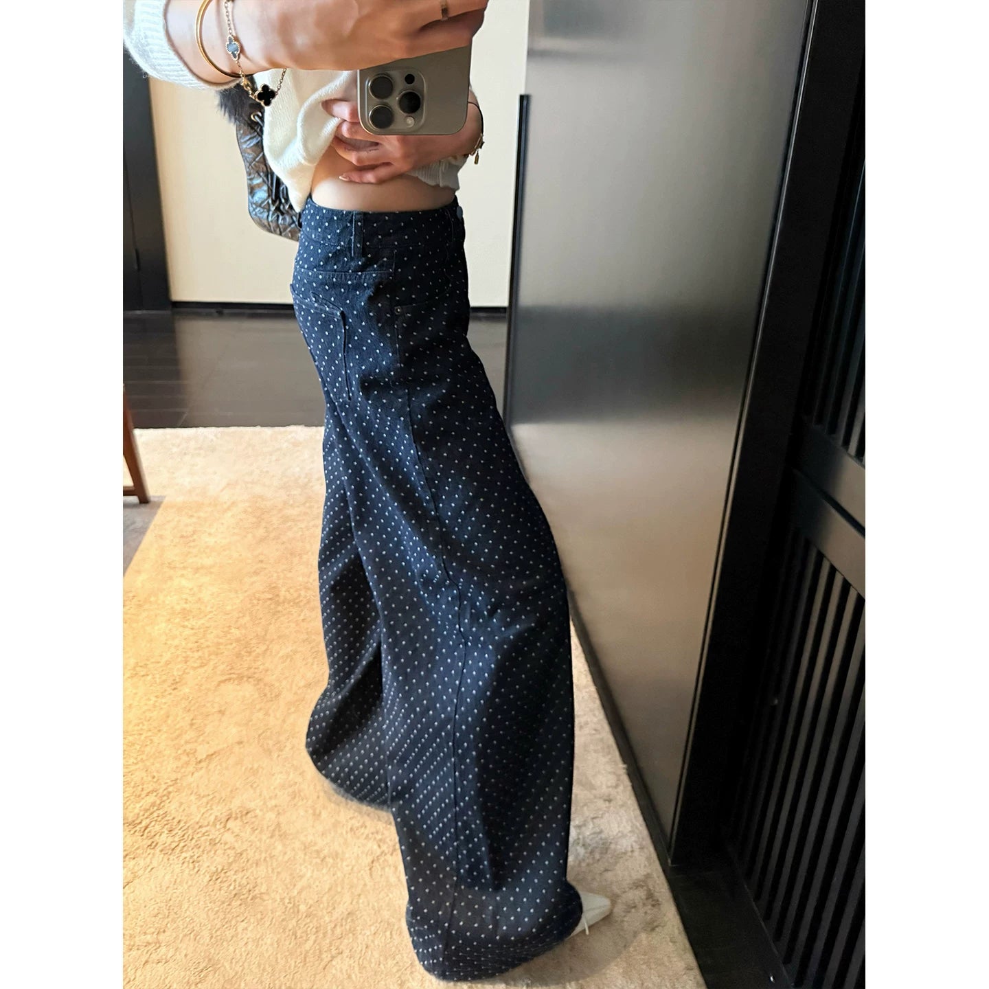 YOUNG KYLIN Wide-leg Casual Polka-dot Jeans