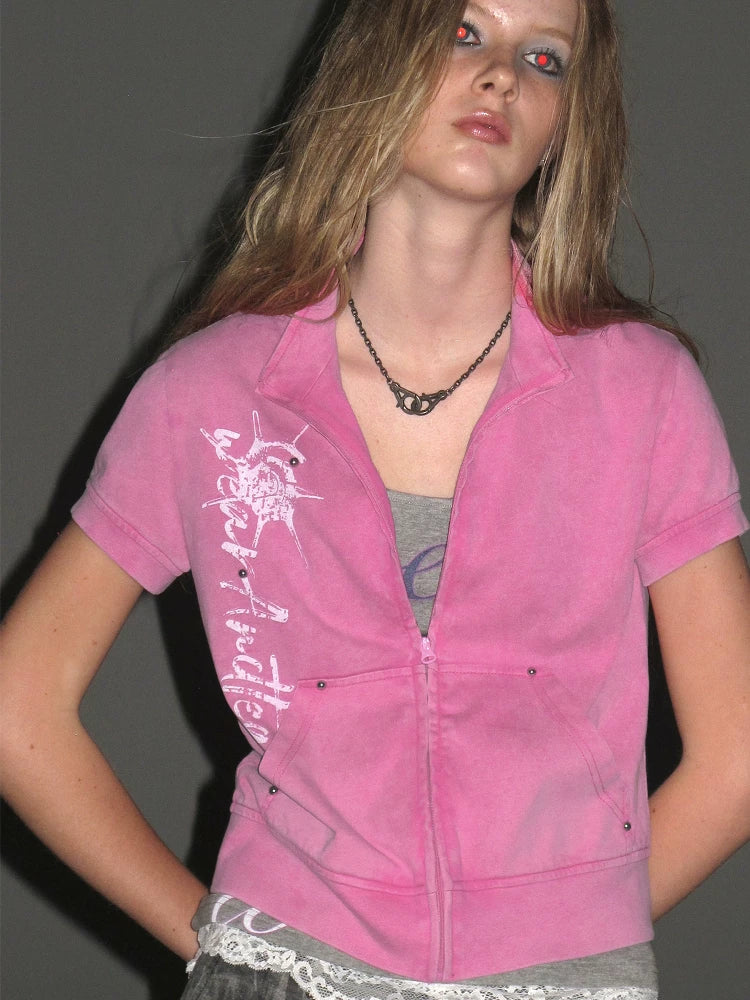 WearAndtear Stand Neck Rivet Short Stacked Tee