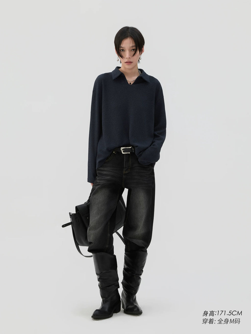 Sameuoo Polo Neck Loose Long Sleeves