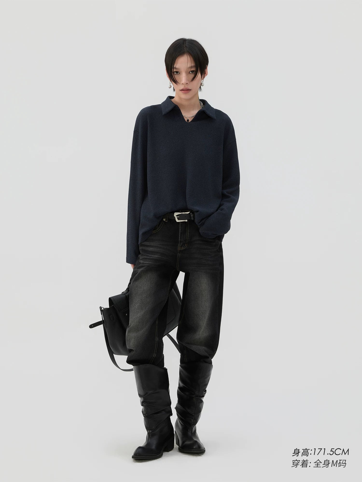 Sameuoo Polo Neck Loose Long Sleeves